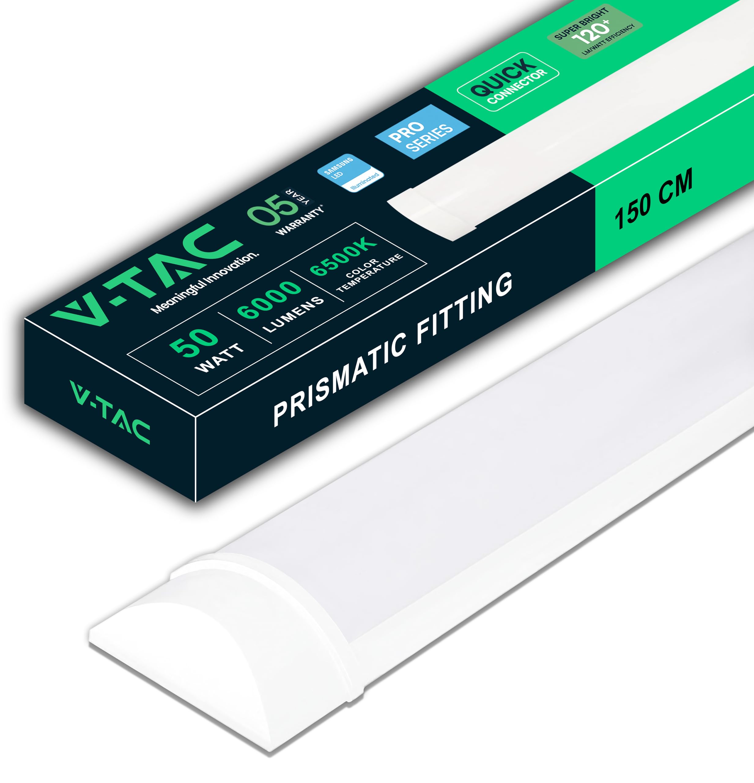 V-TAC Réglette LED Linéaire Haute Luminosité 6000 Lumen pour Plafond Garage Magasin - 150 cm 50W Tube Led Samsung 6500K 